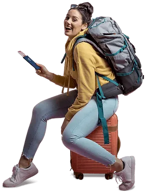 Senhora com malas de viagem