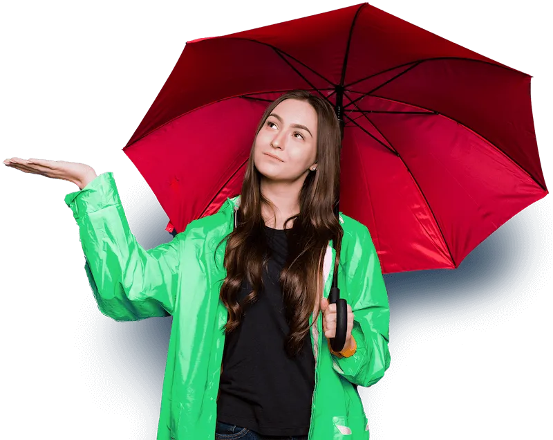 senhora a proteger-se com um guarda chuva vermelho